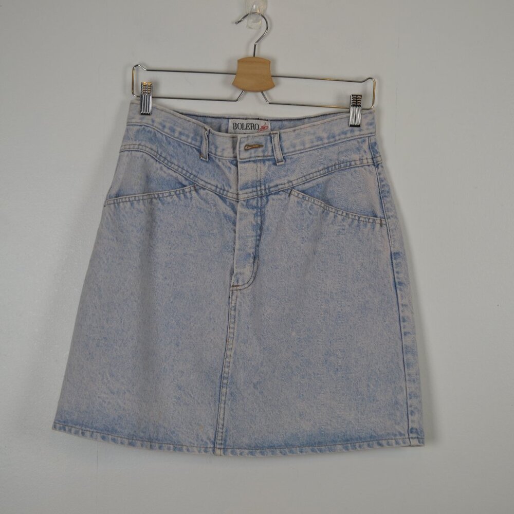 Bolero Denim Short Skirt Womens 13-14 Retro Blue 4 Pocket Boho Jean Slit Skirt